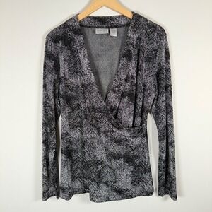 Chico's Travelers Criss Cross Front Faux Wrap Shirt Top Blouse‎ Size 2 Large